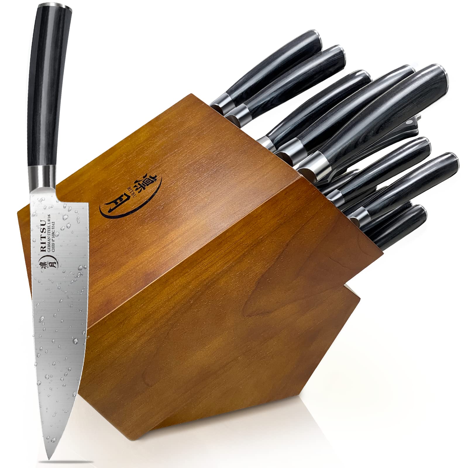Kitchen Knife Set With Block: 8 Piece German 1.4116 High-Carbon