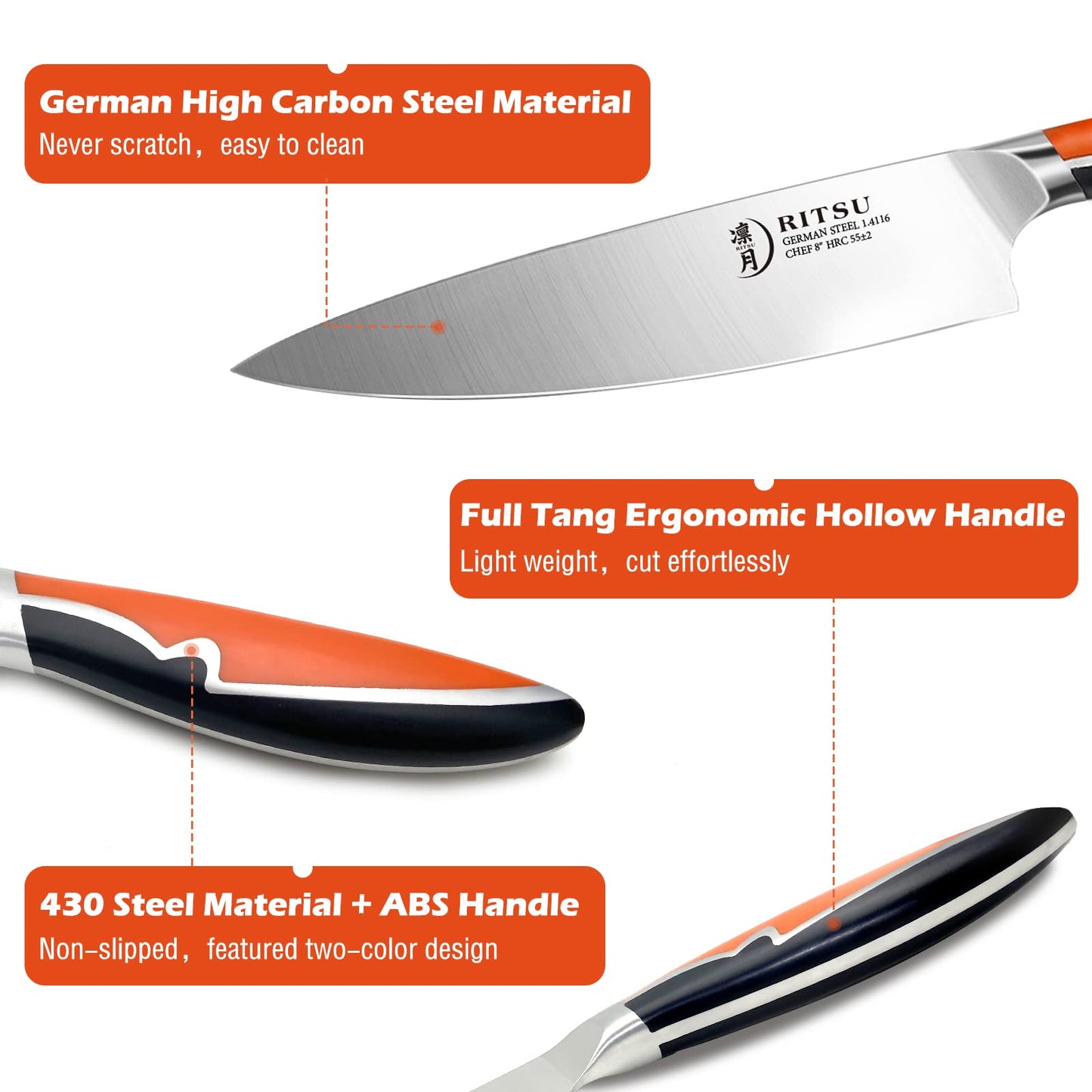 8 Pieces High Carbon Stainless Steel Knife Set