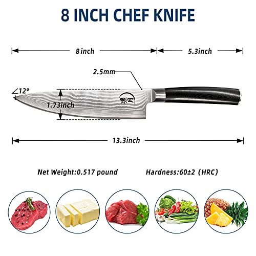 8" Professional Damascus Chef Knife With G10 Handle And Gift Box