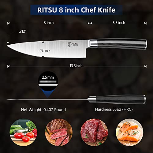8 Inch Chef Knife，Precision Forged High-Carbon Stainless Steel German Made  Chef's Knife ,Black 