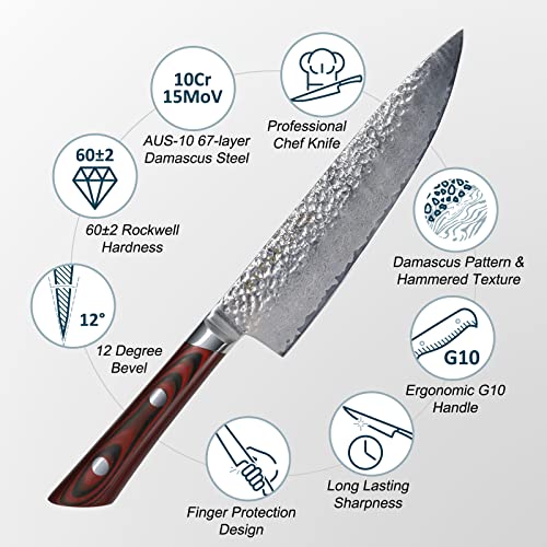 SANMUZUO 8 Chef Knife - Professional Kitchen Knife - Hammered Damascus  Steel & Resin Handle - YAO Series