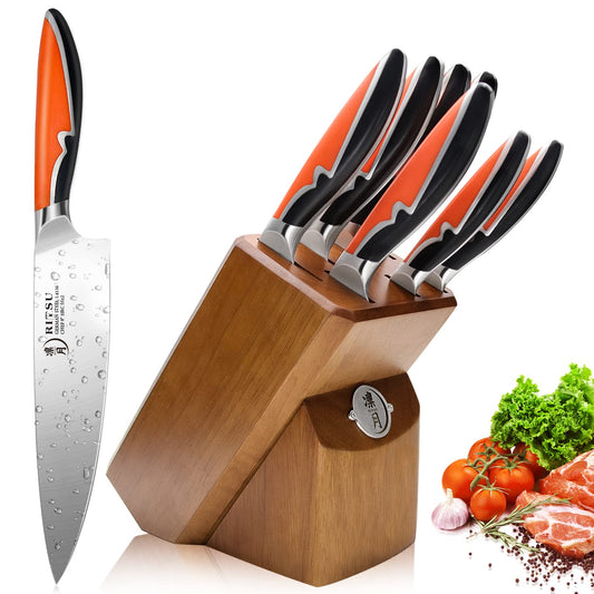  RITSU Knife Set, 12 Pieces Kitchen Knife Set with Block, Ultra  Sharp German Steel Knife Block Set, Kitchen Knives for Chopping, Slicing,  Dicing&Cutting Best Gift: Home & Kitchen